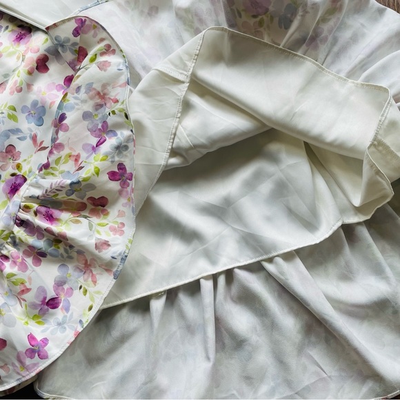 MAJORELLE Melville Watercolor Satin Floral Ruffle Hem Mini Dress Size L - Picture 11 of 15